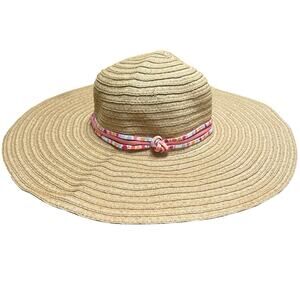 Vera Bradley Wide Brim Floppy Straw Sun Hat Pixie Stripe Accent One Size